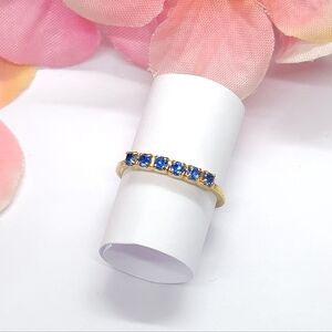 Sapphire Blue Crystal Row Gold Plated Dainty Ring Size 3 3/4 Child's Birthstone